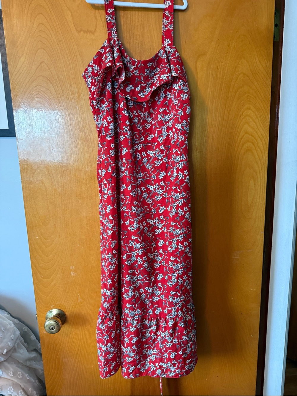 Banana Republic Red Floral Ruffle Midi Dress